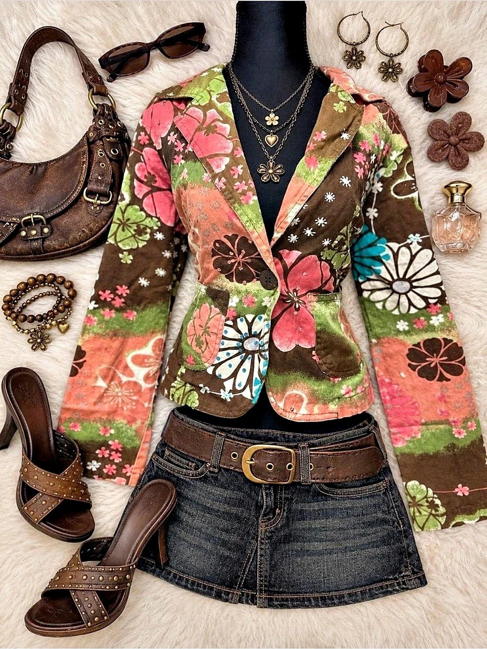 Y2K Camo Floral Patchwork Blazer Vintage Statement Jacket Fairycore 90s 2000s